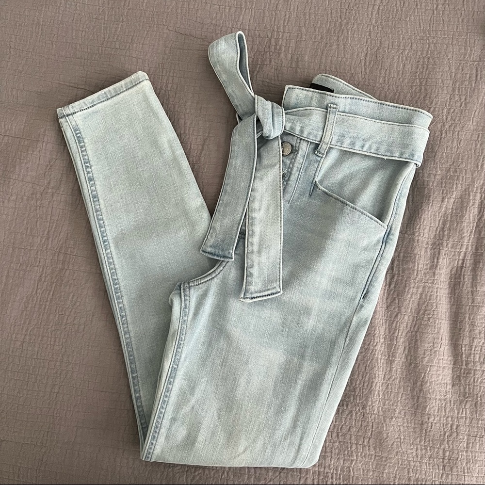 Express paper-bag, button fly, high rise skinny jeans